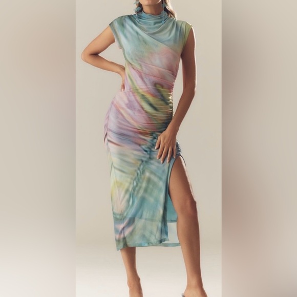 Anthropologie The Maya Ruched Cowl Neck Mesh Dress - NWT! - Picture 1 of 8